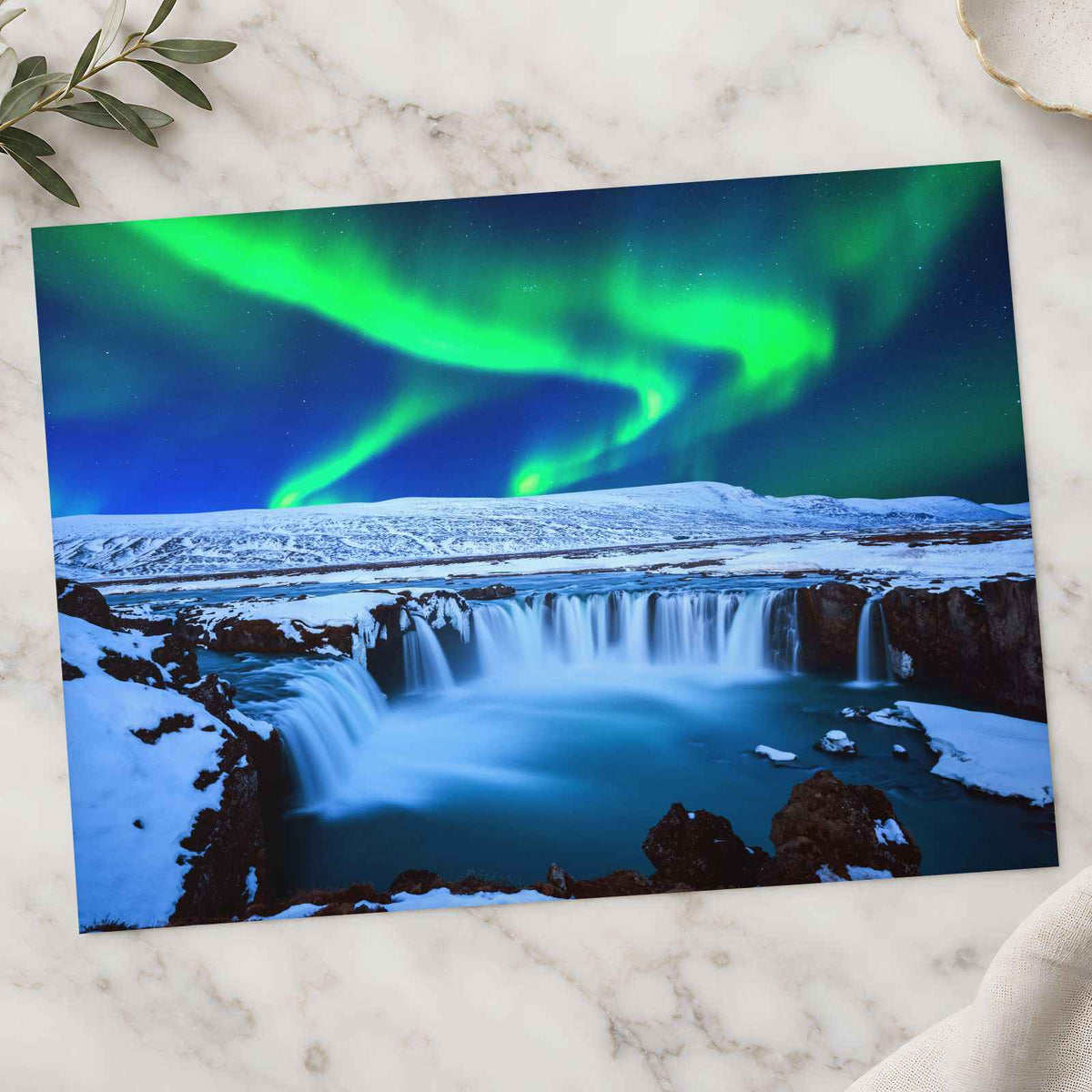 Aurora Borealis, Godafoss Waterfall, Iceland Photo Print (7 Sizes)