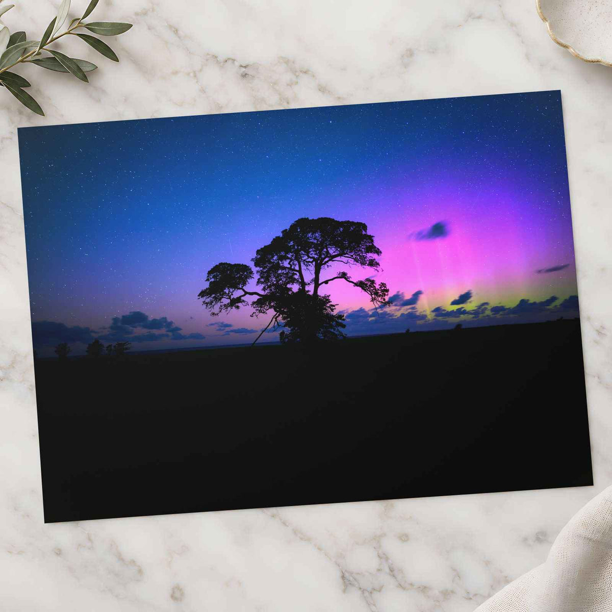 Tree in Field with Purple and Blue Sky Photography Print (7 Sizes) - Frameable