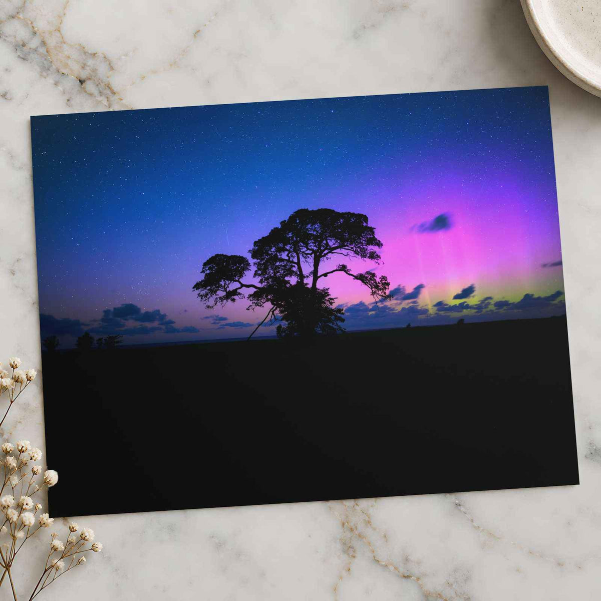 Tree in Field with Purple and Blue Sky Photography Print (7 Sizes) - Frameable