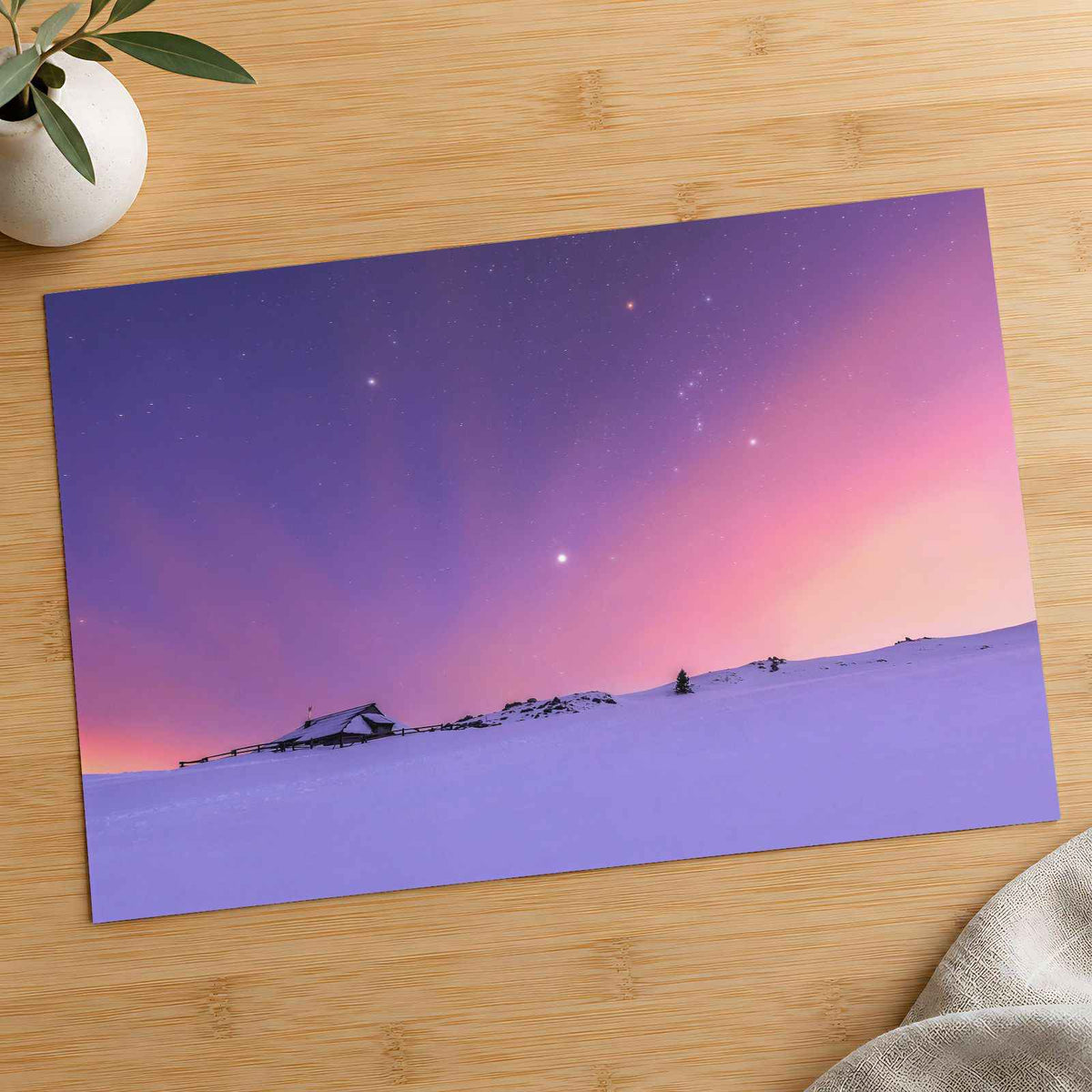 Snowy with Purple Sky in Snowy Mountains Photo Print (7 Sizes) - Crisp Detail