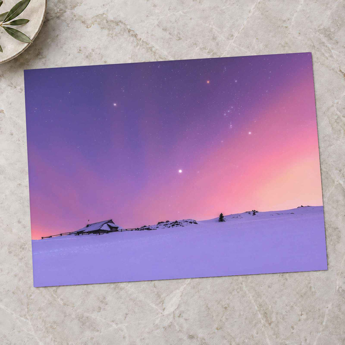 Snowy with Purple Sky in Snowy Mountains Photo Print (7 Sizes) - Crisp Detail