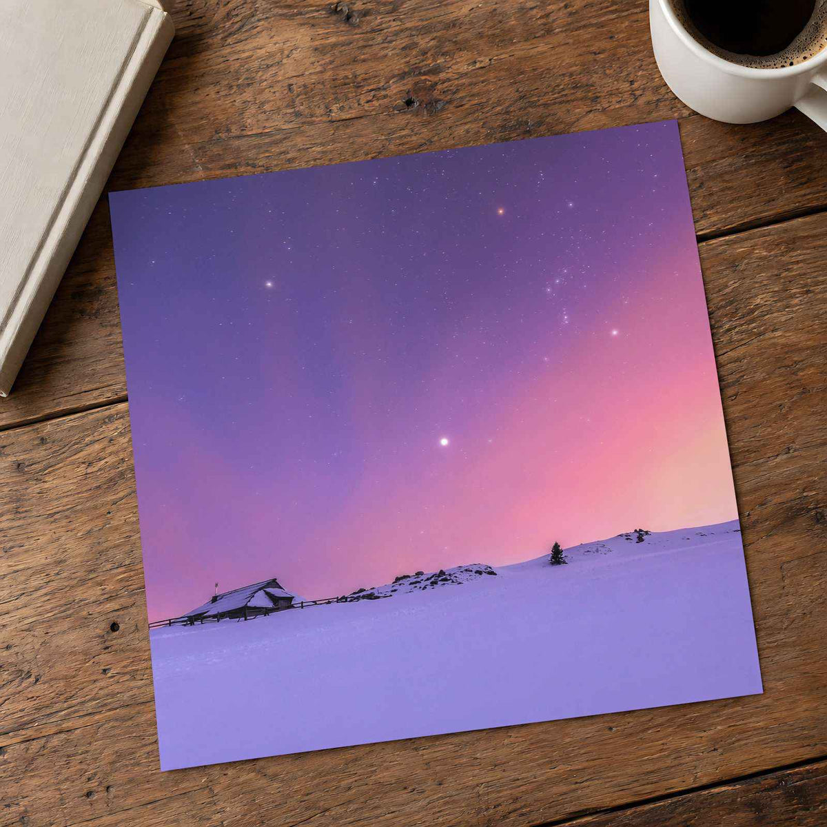 Snowy with Purple Sky in Snowy Mountains Photo Print (7 Sizes) - Crisp Detail