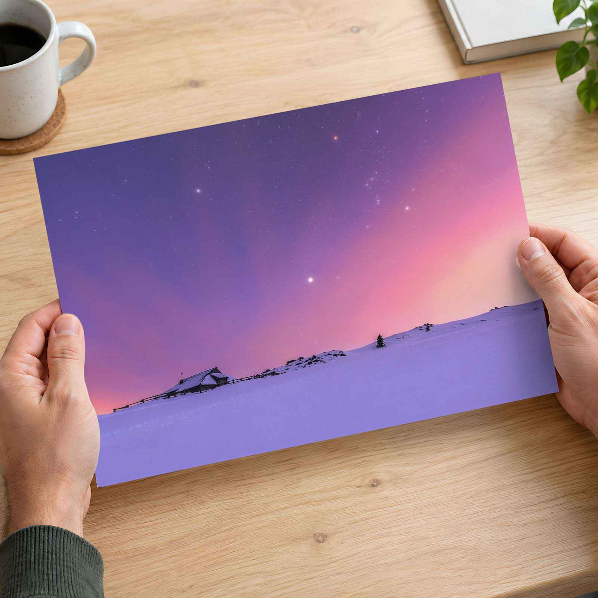 Snowy with Purple Sky in Snowy Mountains Photo Print (7 Sizes) - Crisp Detail