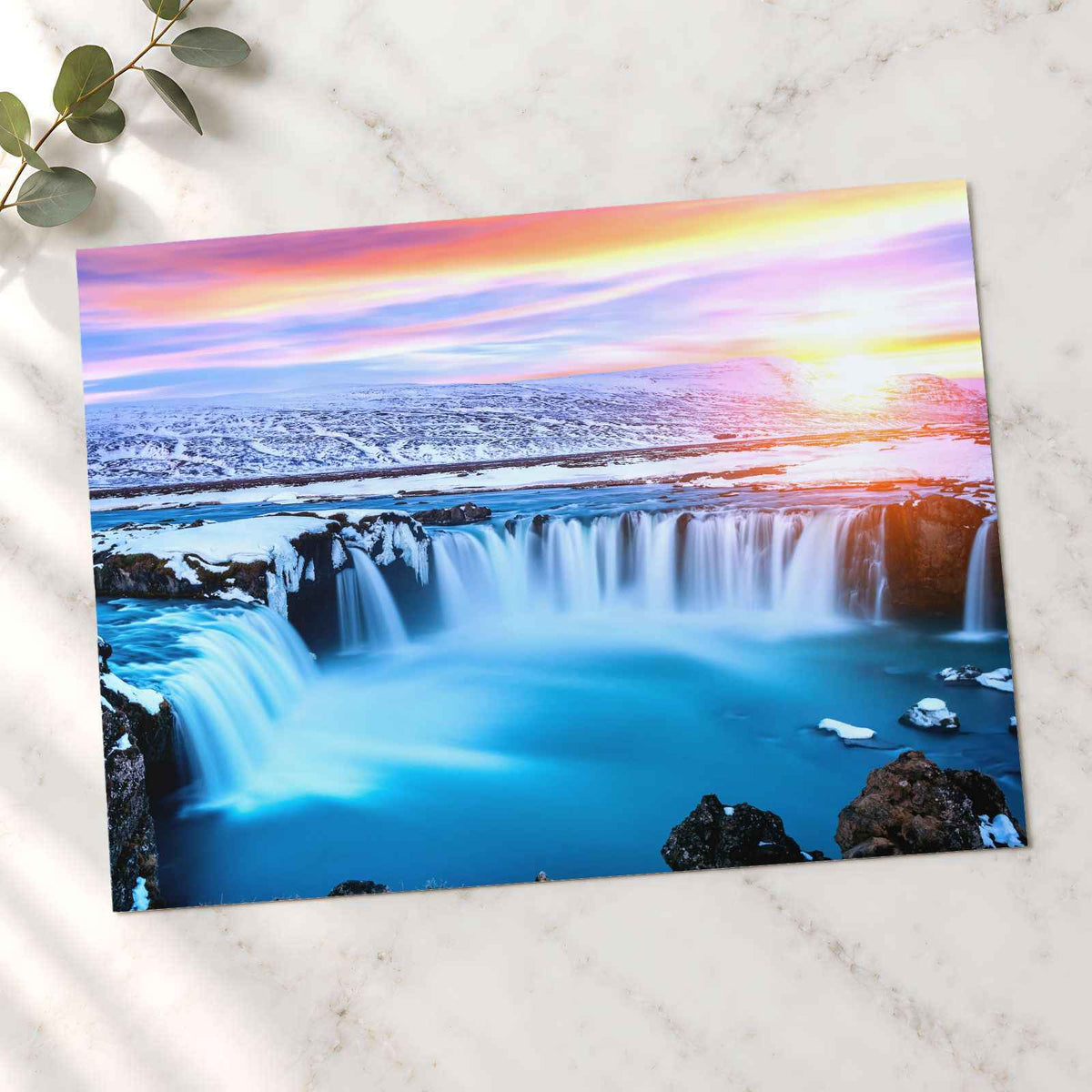 Godafoss Waterfall at Sunset Winter Iceland Photo Print (7 Sizes) - Heavyweight