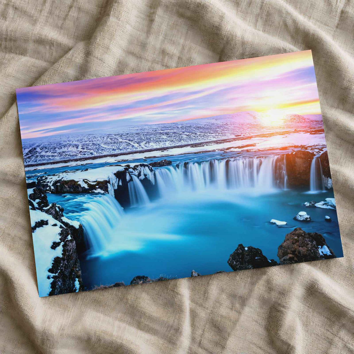 Godafoss Waterfall at Sunset Winter Iceland Photo Print (7 Sizes) - Heavyweight
