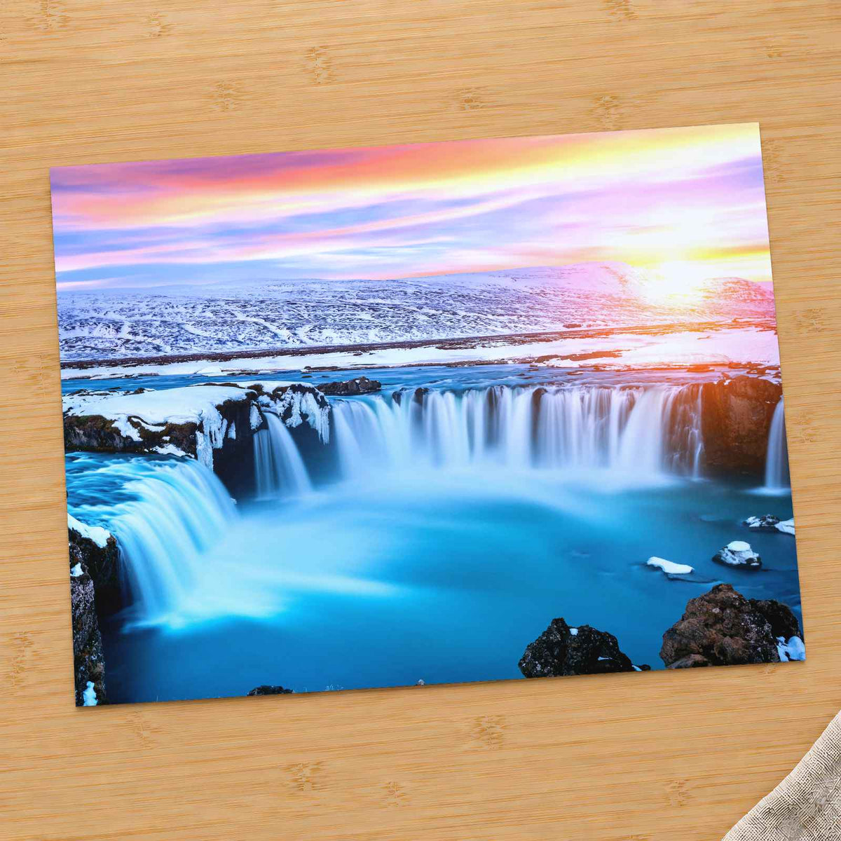 Godafoss Waterfall at Sunset Winter Iceland Photo Print (7 Sizes) - Heavyweight