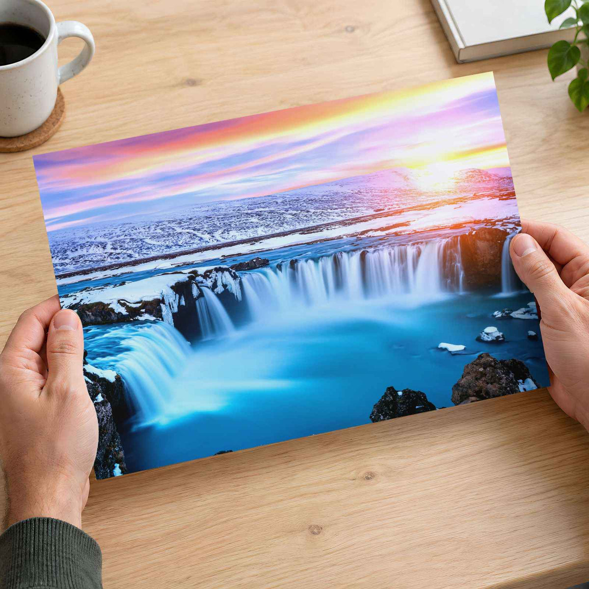 Godafoss Waterfall at Sunset Winter Iceland Photo Print (7 Sizes) - Heavyweight