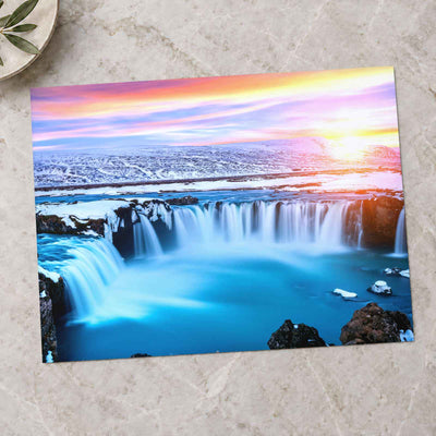 Godafoss Waterfall at Sunset Winter Iceland Photo Print Wall Decor