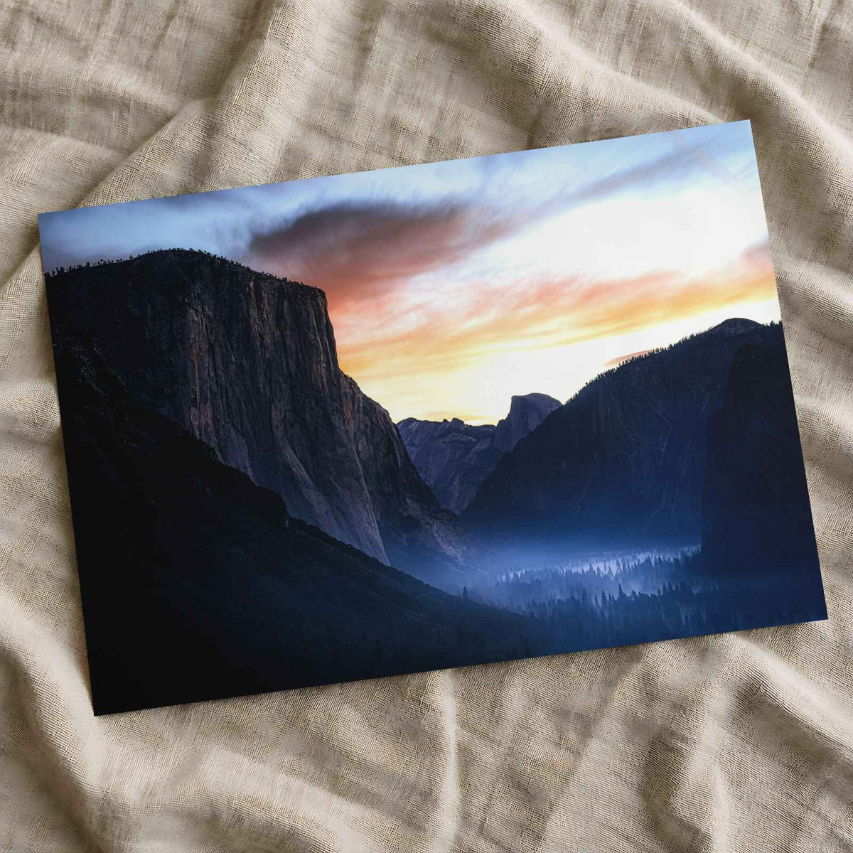 Sun Setting Over Valley Mountains in Yosemite California Photo Print (7 Sizes)