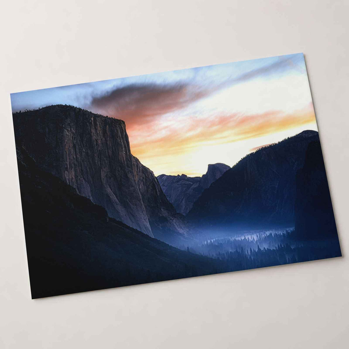 Sun Setting Over Valley Mountains in Yosemite California Photo Print (7 Sizes)