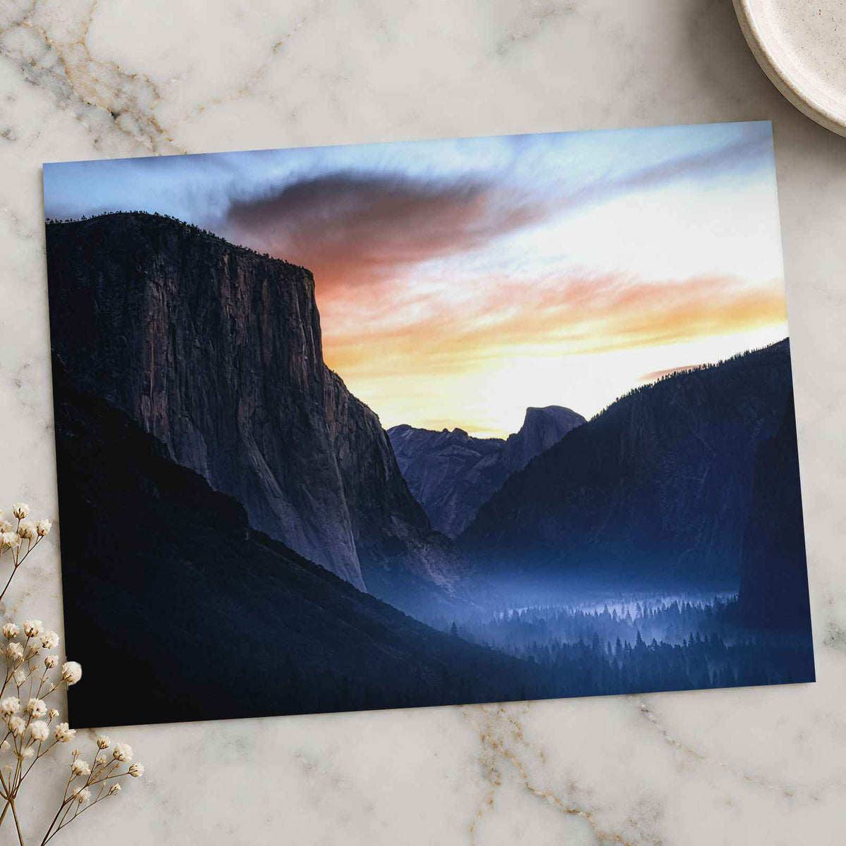 Sun Setting Over Valley Mountains in Yosemite California Photo Print (7 Sizes)