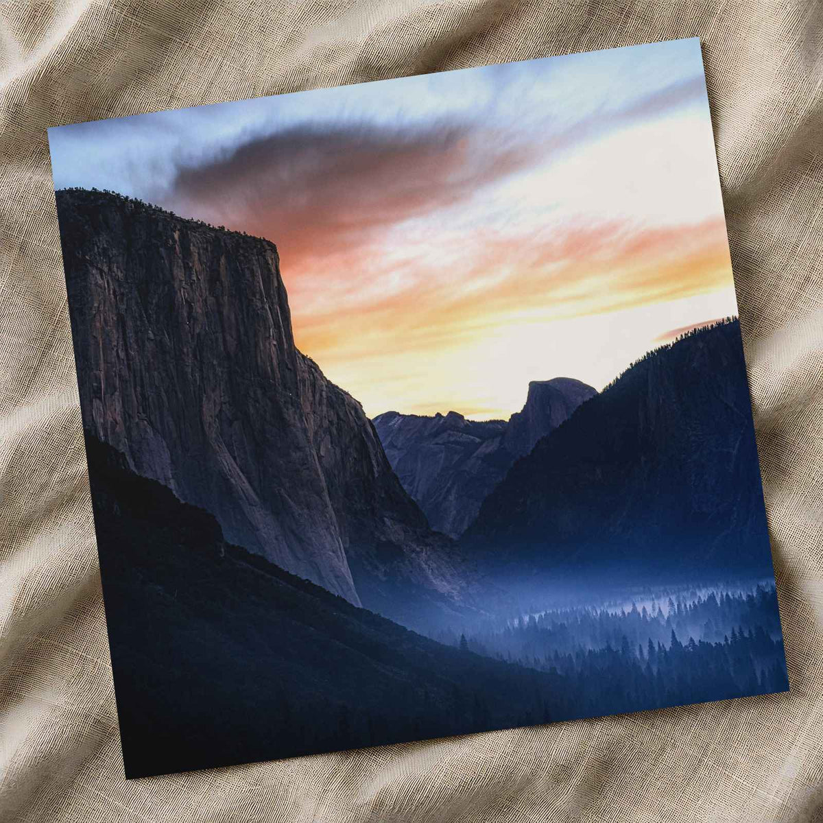 Sun Setting Over Valley Mountains in Yosemite California Photo Print (7 Sizes)