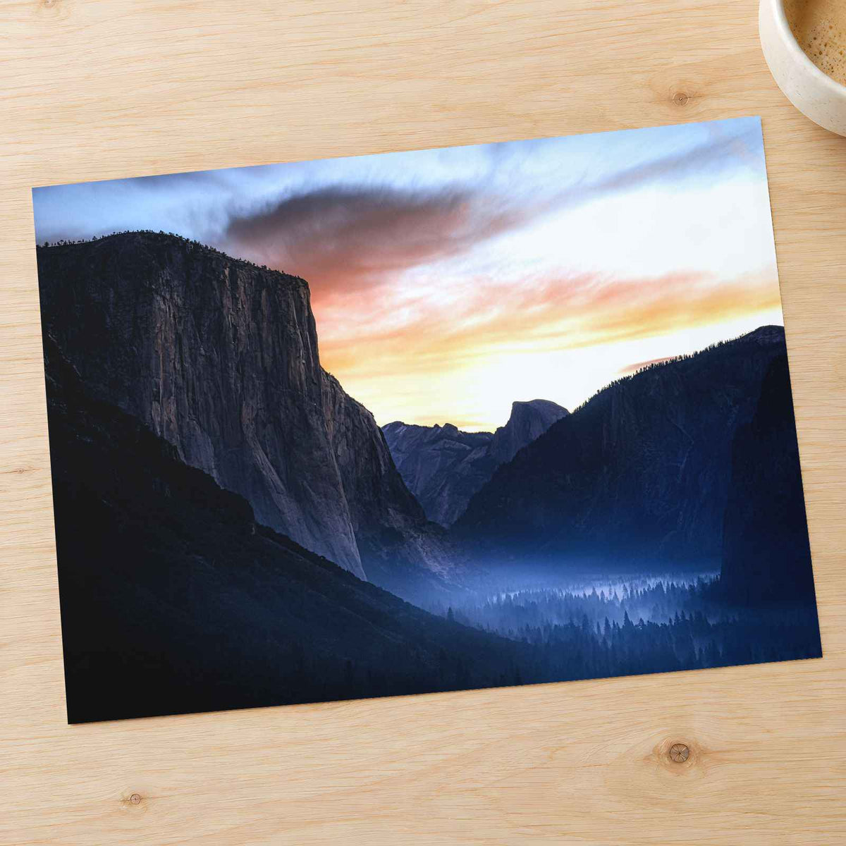 Sun Setting Over Valley Mountains in Yosemite California Photo Print (7 Sizes)