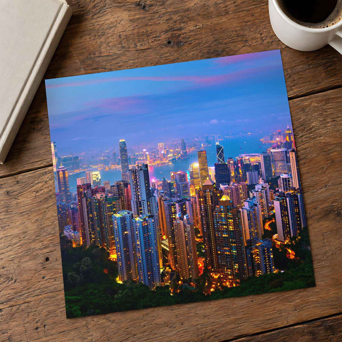 Hong Kong at Night from Mountains Photographic Art Print (7 Sizes) - Frameable