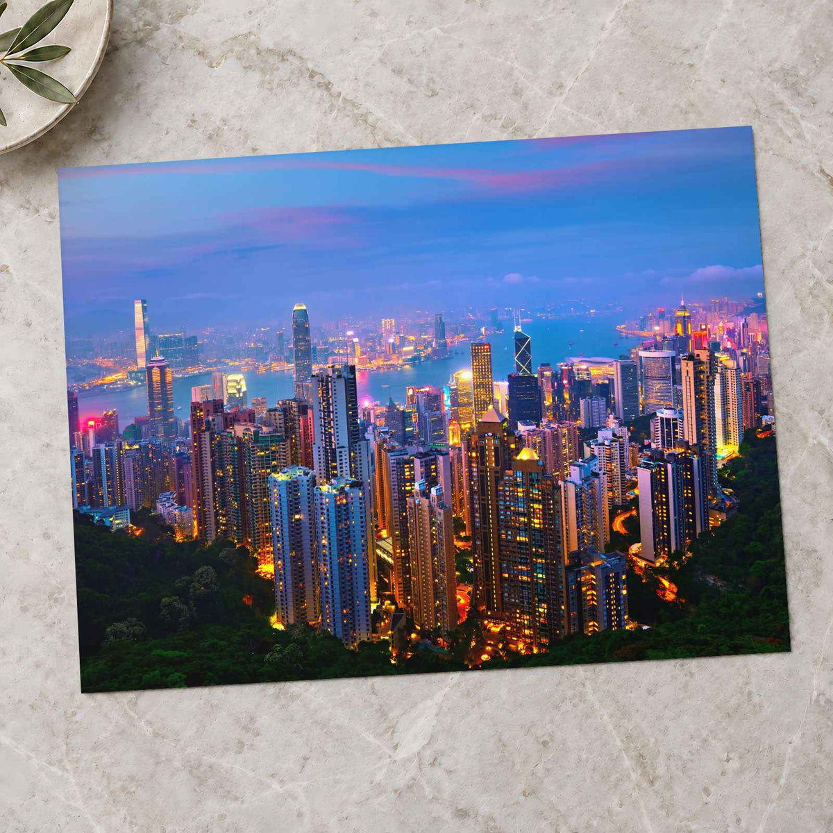 Hong Kong at Night from Mountains Photo Print Wall Decor