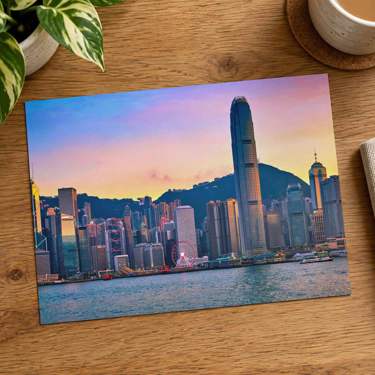 Hong Kong Skyline Skyscrapers, Ferris Wheel Photo Wall Print (7 Sizes)
