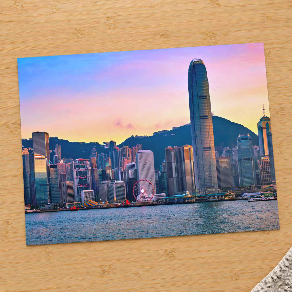 Hong Kong Skyline Skyscrapers, Ferris Wheel Photo Wall Print (7 Sizes)