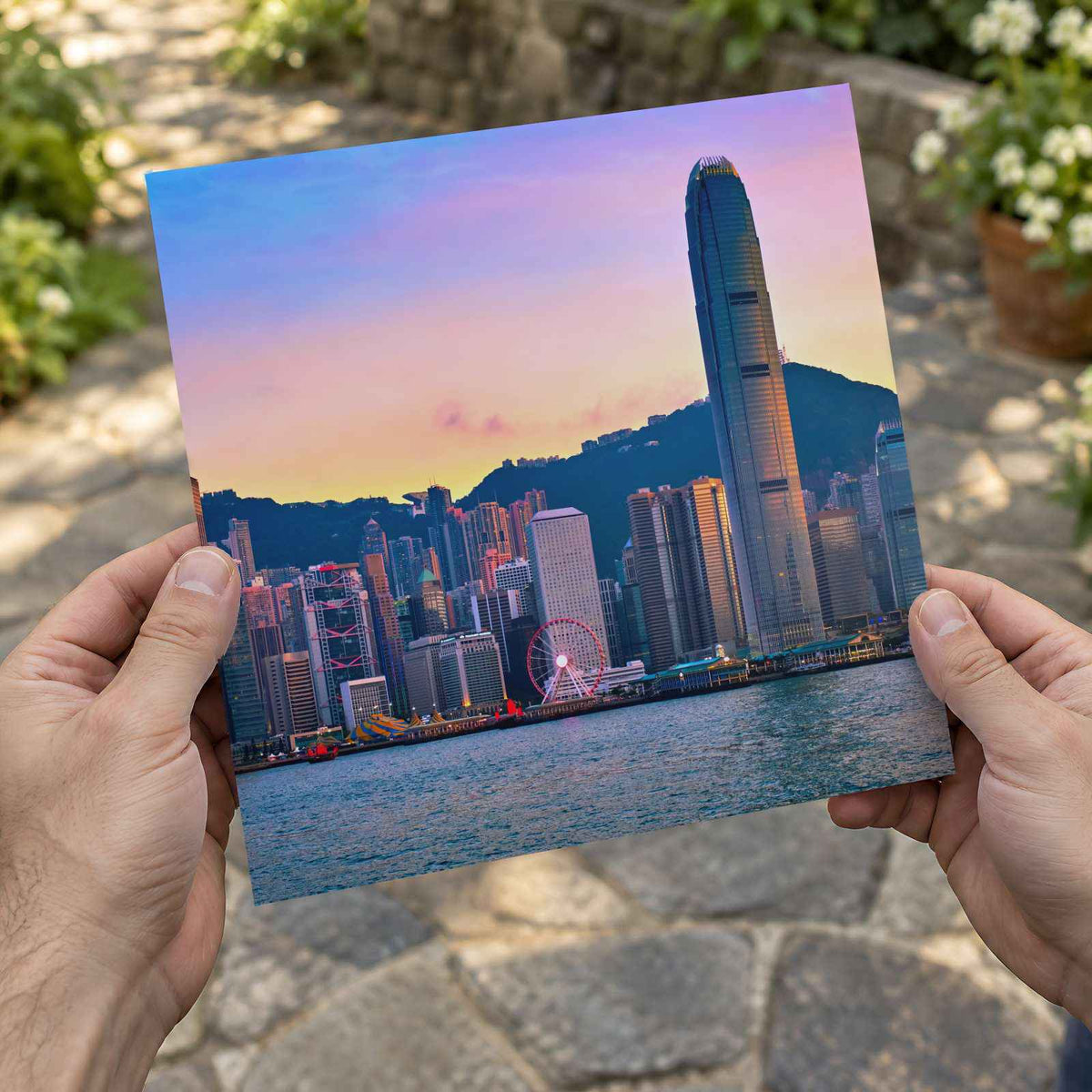 Hong Kong Skyline Skyscrapers, Ferris Wheel Photo Wall Print (7 Sizes)