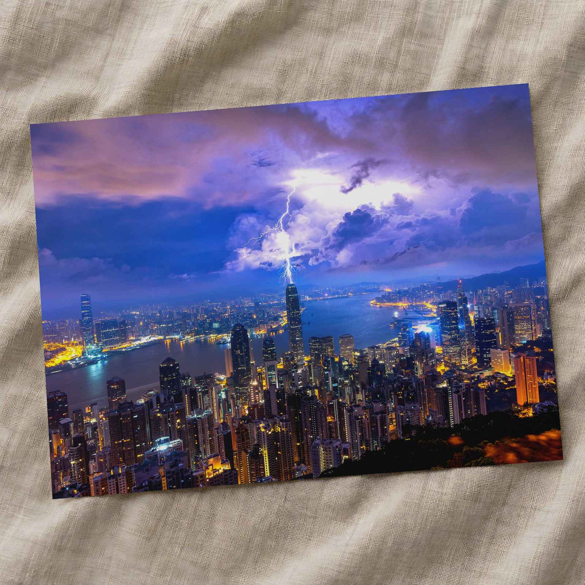 Hong Kong Skyline Lightning Strike Photography Print (7 Sizes) - Heavyweight