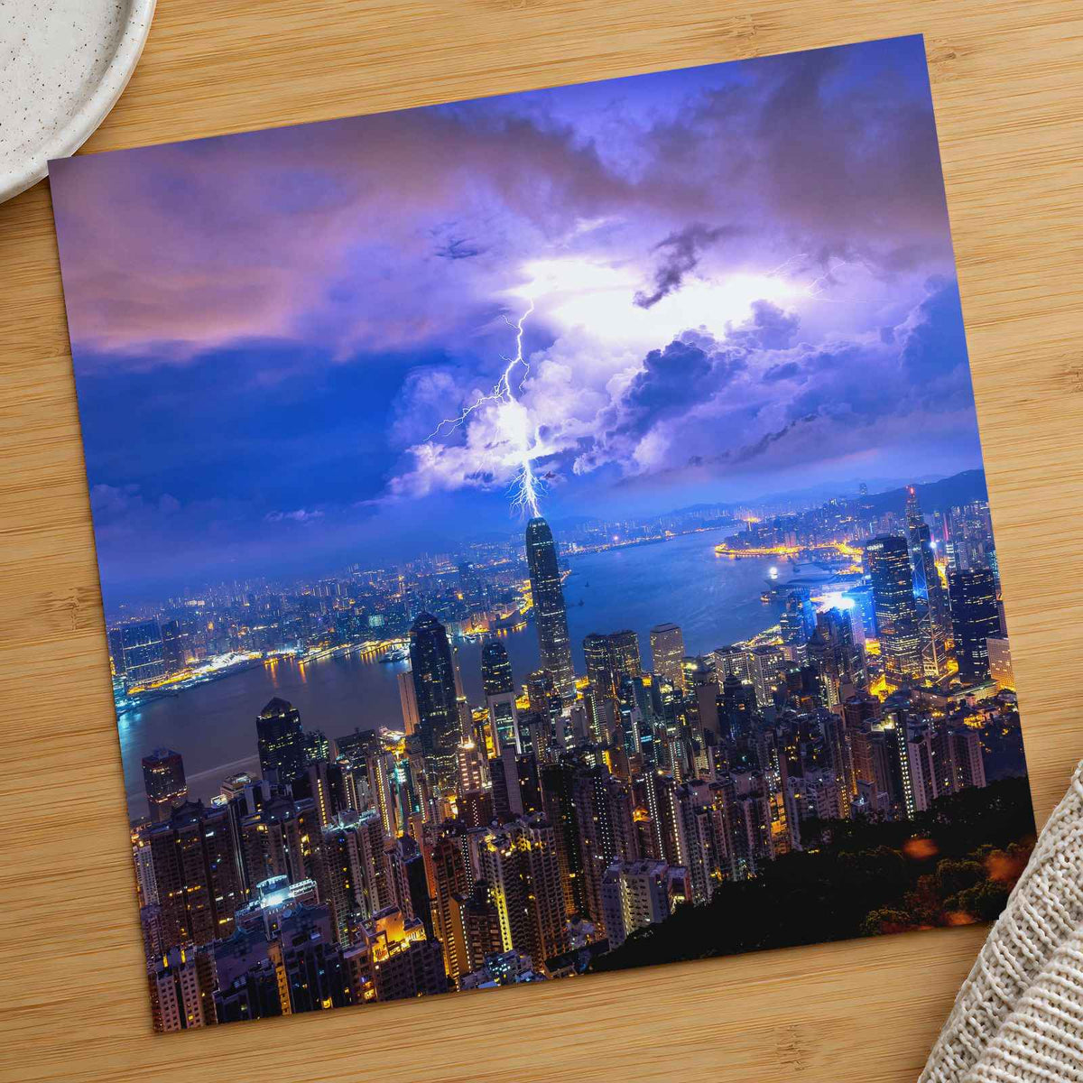 Hong Kong Skyline Lightning Strike Photography Print (7 Sizes) - Heavyweight
