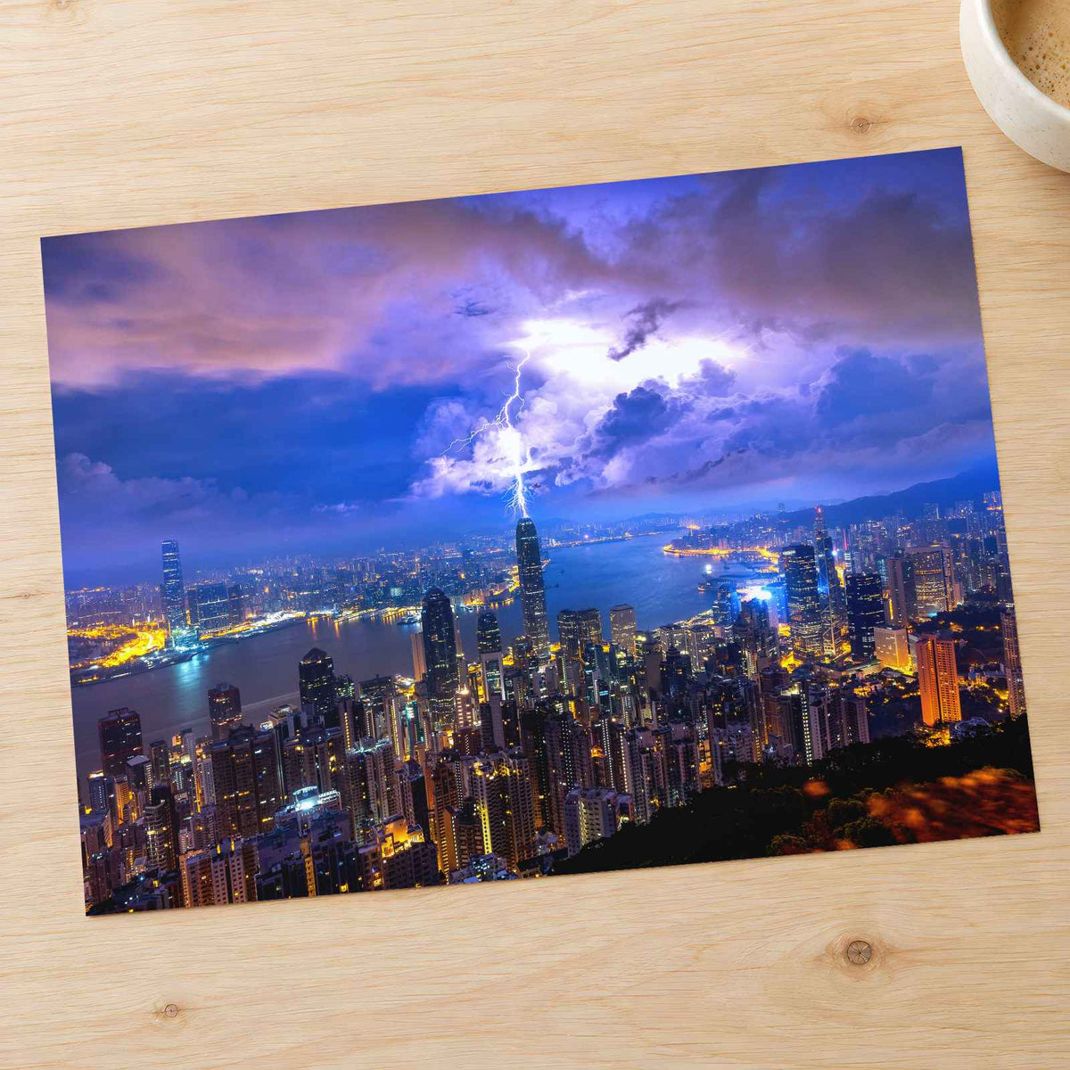 Hong Kong Skyline Lightning Strike Photography Print (7 Sizes) - Heavyweight
