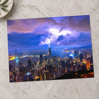 Hong Kong Skyline Lightning Strike Photo Print Wall Decor