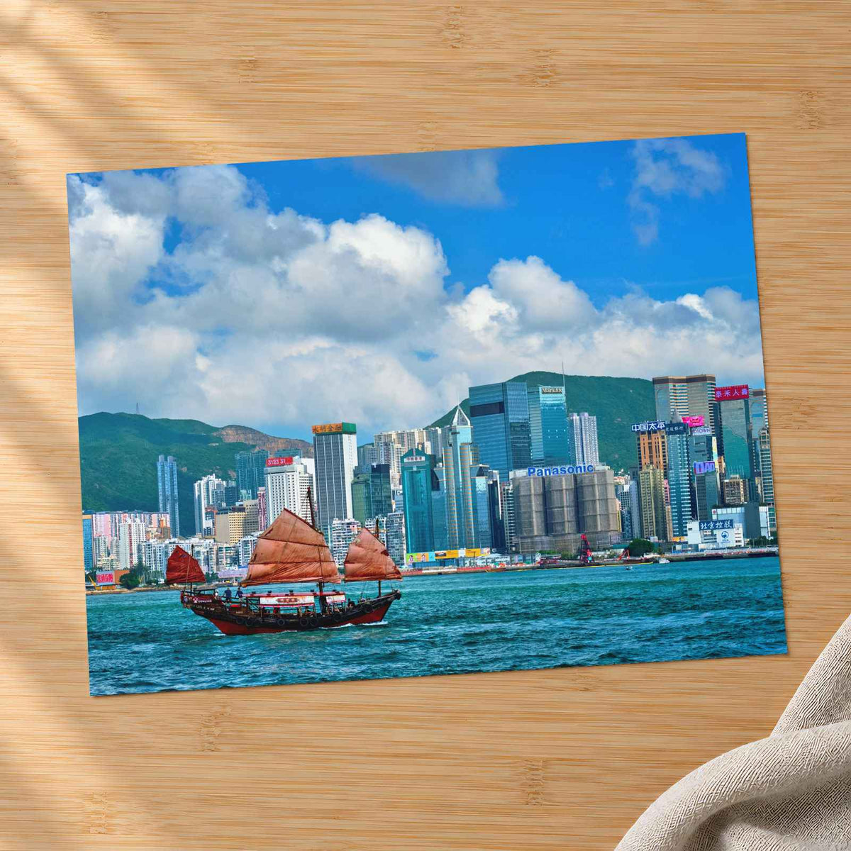Red Junk Boat Victoria Harbor Hong Kong Photo Wall Art (7 Sizes) - Satin Luster