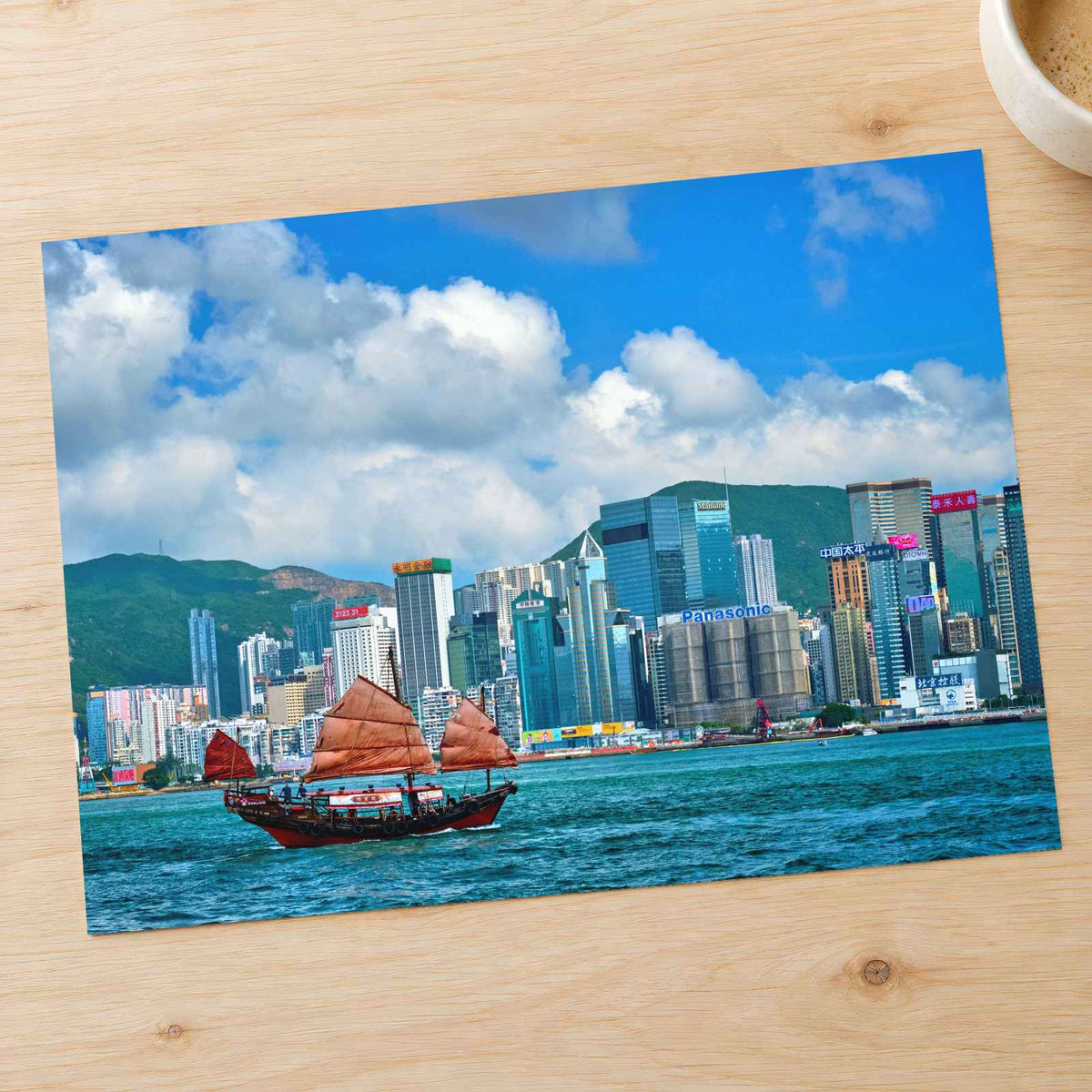 Red Junk Boat Victoria Harbor Hong Kong Photo Wall Art (7 Sizes) - Satin Luster
