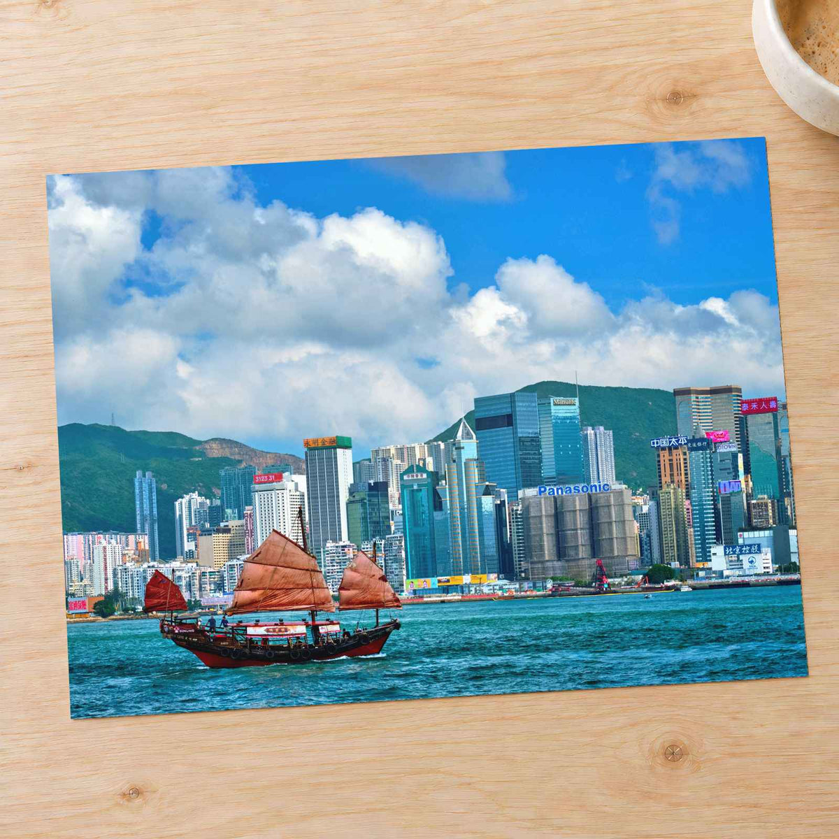 Red Junk Boat Victoria Harbor Hong Kong Photo Print Wall Decor