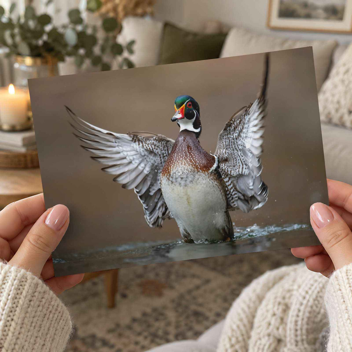 Male Wood Duck in Pennsylvania Stream Photo Wall Art (7 Sizes) - Frameable