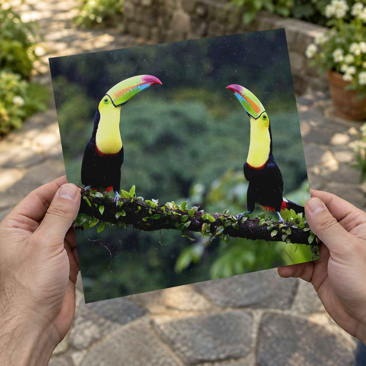 Two Toucans Sitting on Branch in Rain Photo Print (7 Sizes) - Crisp Detail