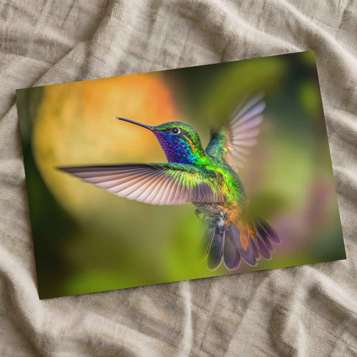 Colorful Hummingbird Flying Photo Wall Art (7 Sizes) - Frameable