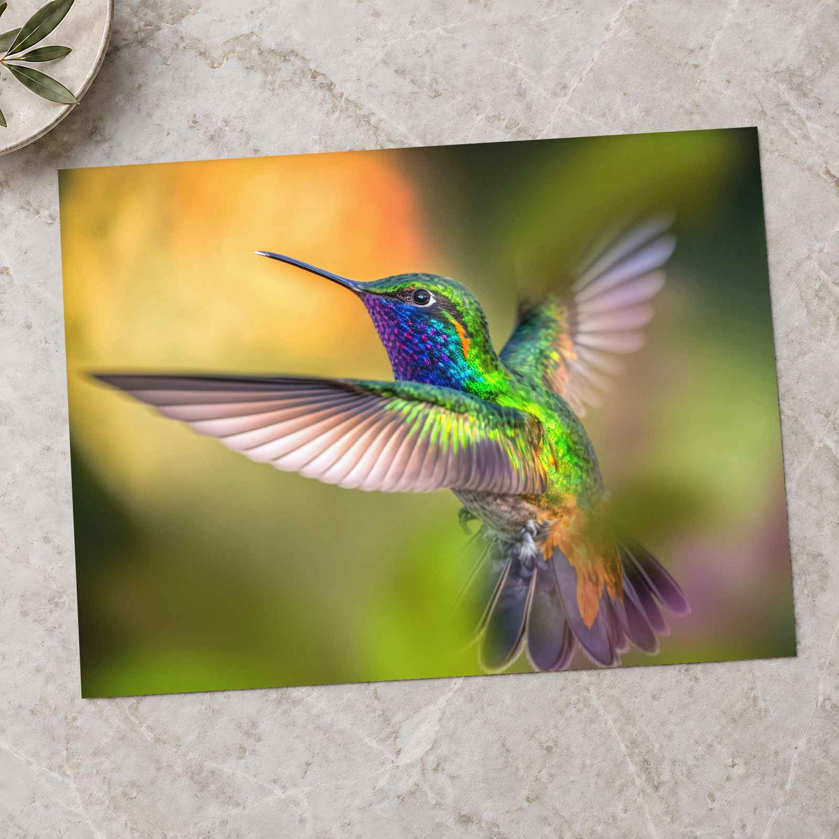 Colorful Hummingbird Flying by Allec Gomes Photo Print Wall Decor