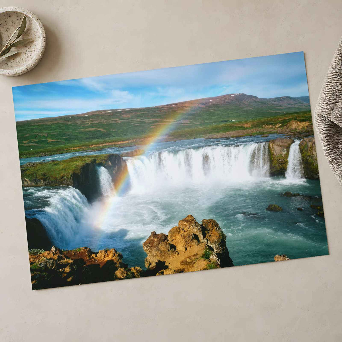 Rainbow Over Goðafoss Waterfall in Iceland Photography Print (7 Sizes)