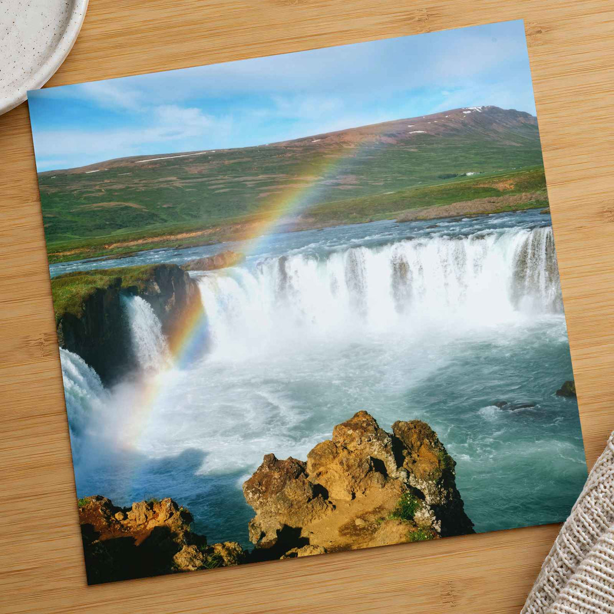 Rainbow Over Goðafoss Waterfall in Iceland Photography Print (7 Sizes)