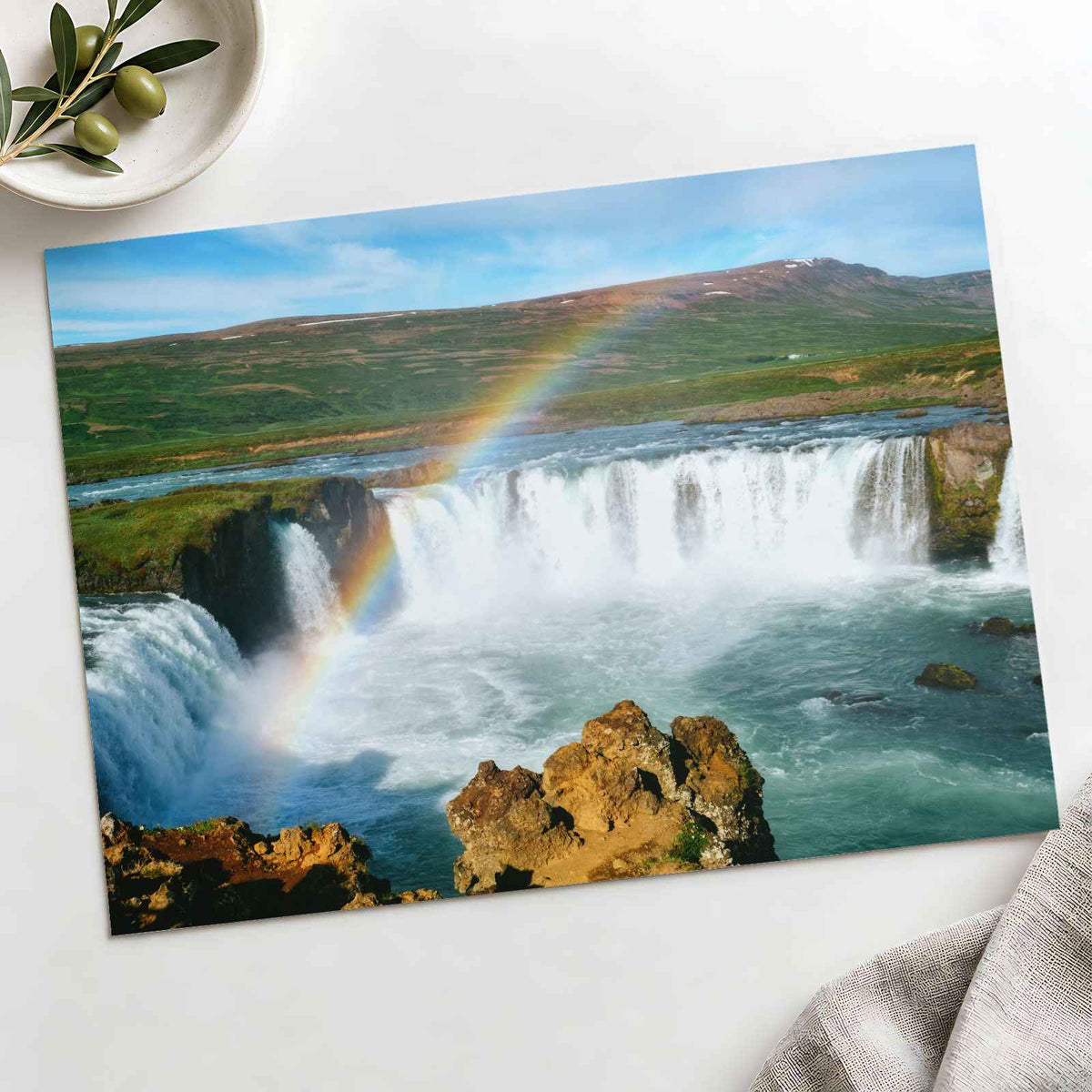 Rainbow Over Goðafoss Waterfall in Iceland Photo Print Wall Decor