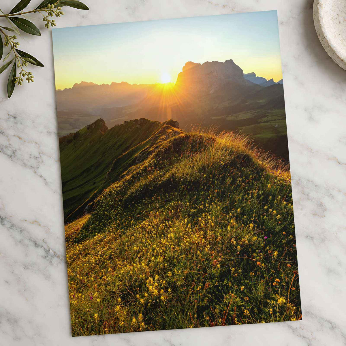 Sun Setting Over a Grassy Hill Photo Wall Print (7 Sizes) - Crisp Detail