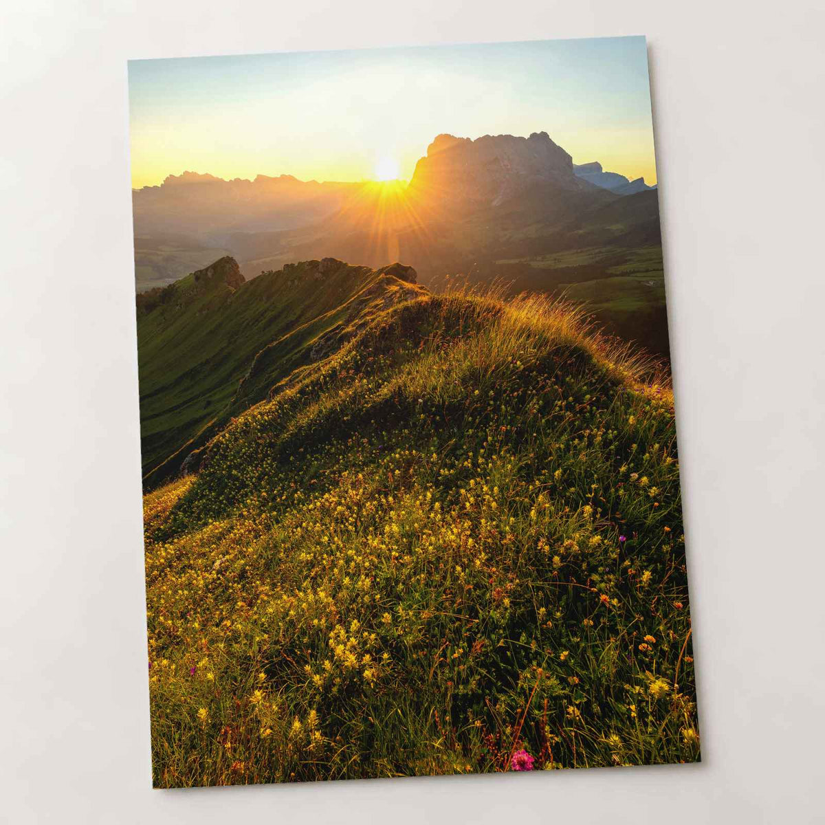 Sun Setting Over a Grassy Hill Photo Wall Print (7 Sizes) - Crisp Detail