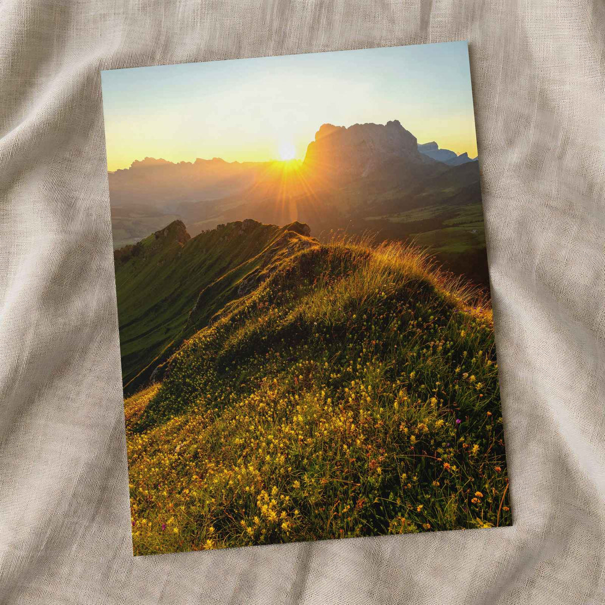 Sun Setting Over a Grassy Hill Photo Wall Print (7 Sizes) - Crisp Detail