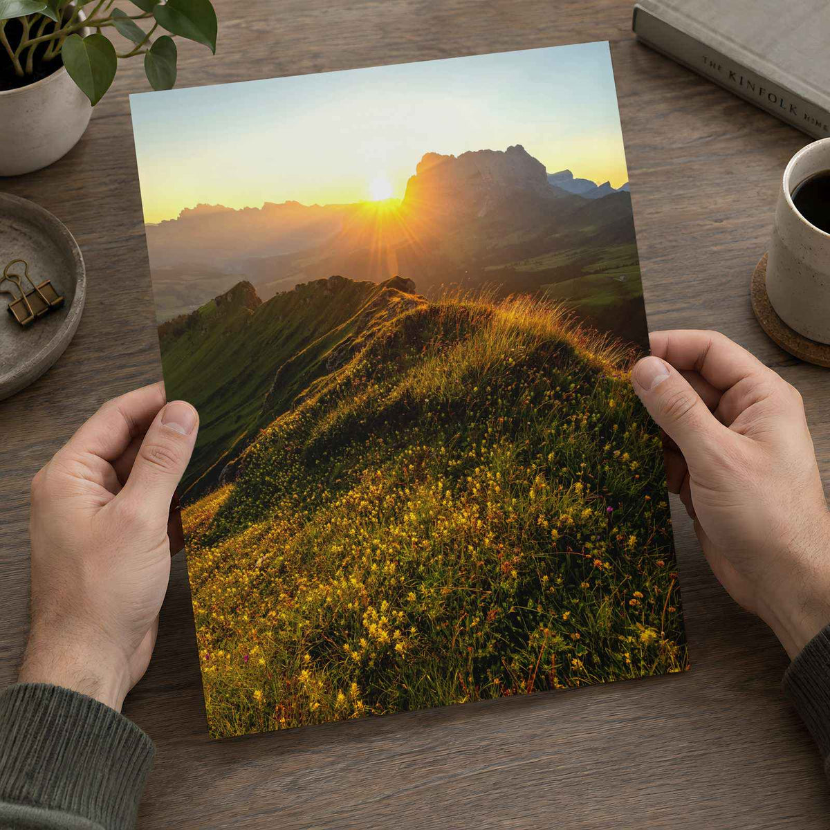 Sun Setting Over a Grassy Hill Photo Wall Print (7 Sizes) - Crisp Detail