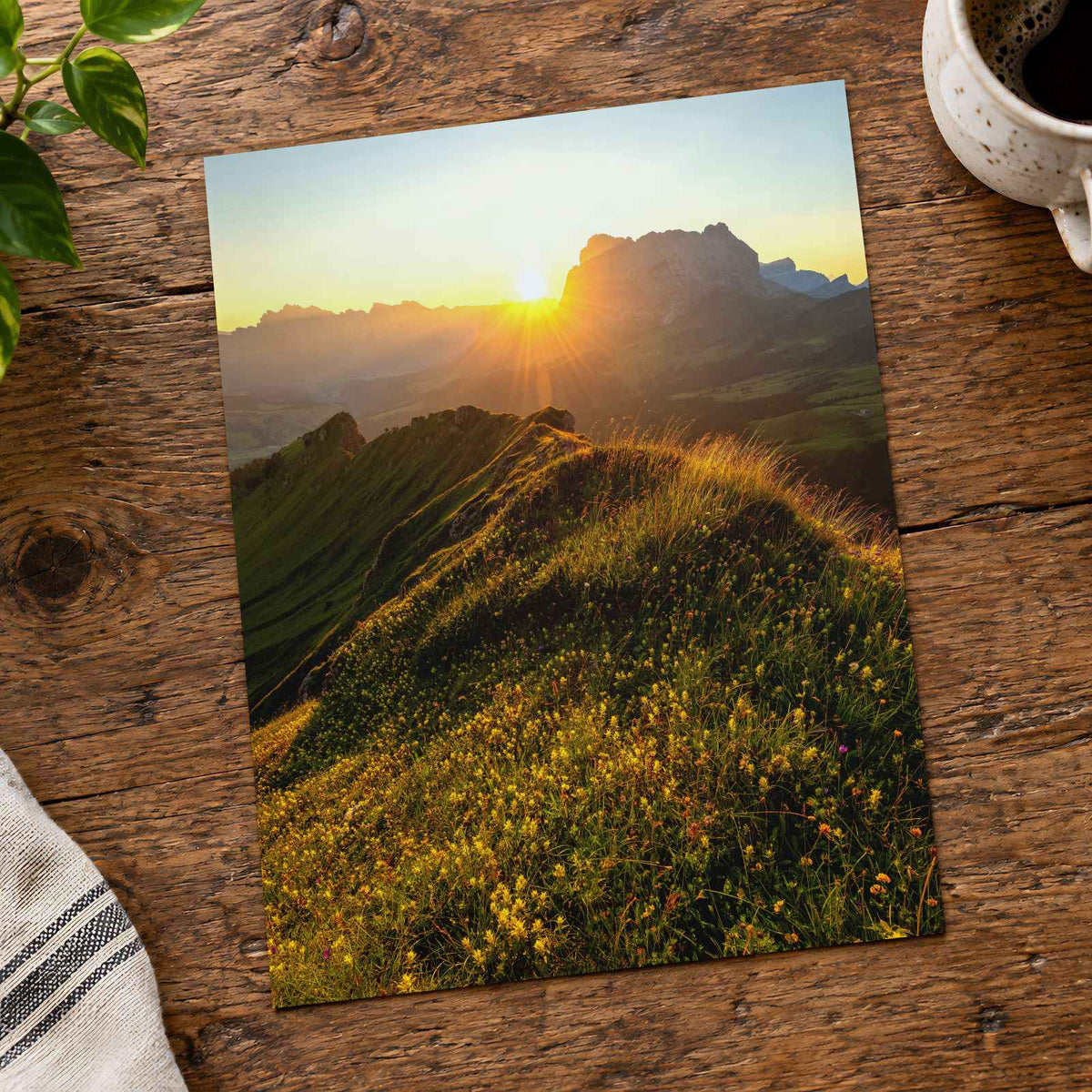 Sun Setting Over a Grassy Hill by Ales Krivec Photo Print Wall Decor