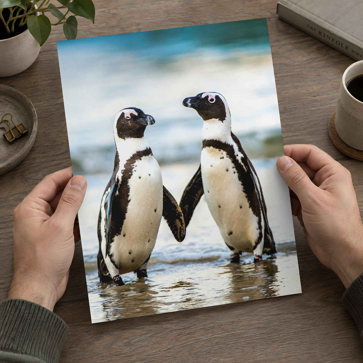 Two African Penguins Touching Flippers Photographic Art Print (6 Sizes)