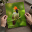 Green Bird with Orange Crest Sits on Branch Photo Print (7 Sizes) - Satin Luster