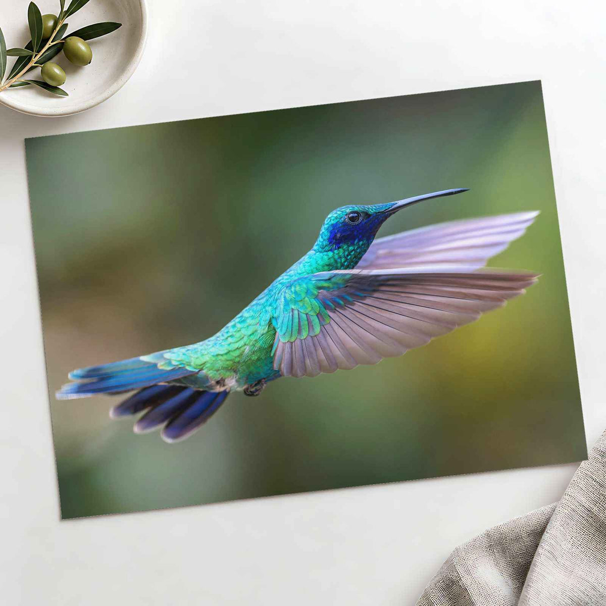 Hummingbird Flying with Its Wings Spread Photo Wall Art (7 Sizes) - Satin Luster