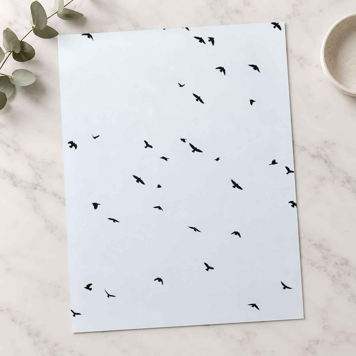 Flock of Birds Flying in Grey Sky Photo Print (7 Sizes) - Frameable