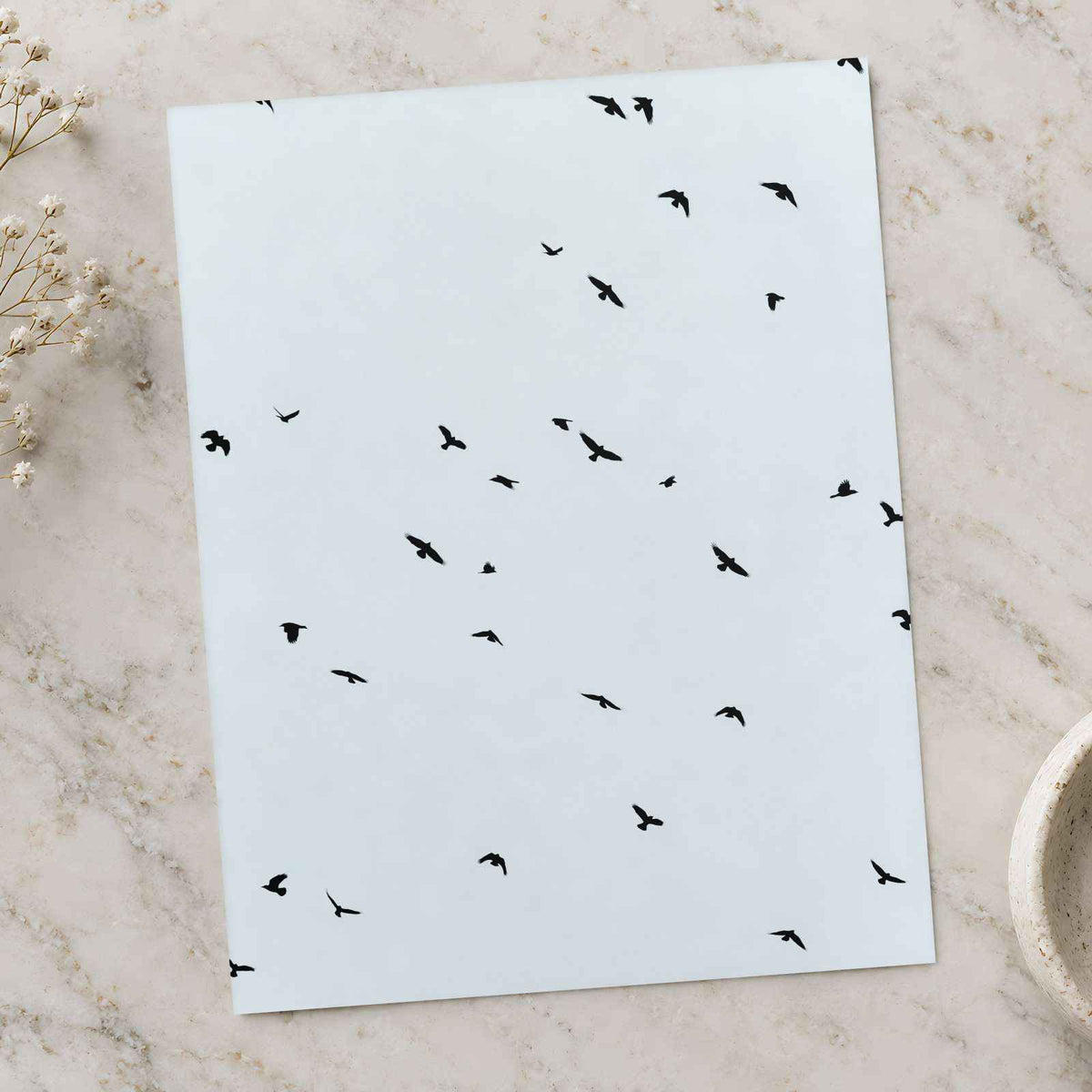 Flock of Birds Flying in Grey Sky Photo Print (7 Sizes) - Frameable