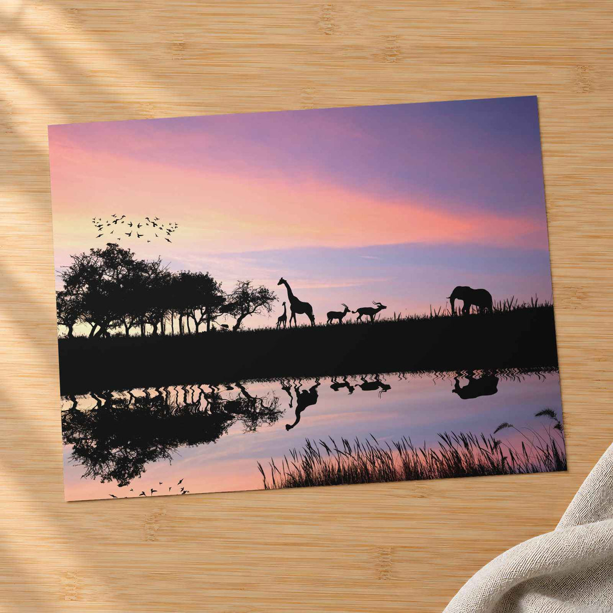 Elephant, Giraffes Silhouette in Africa Photo Wall Art (7 Sizes) - Crisp Detail