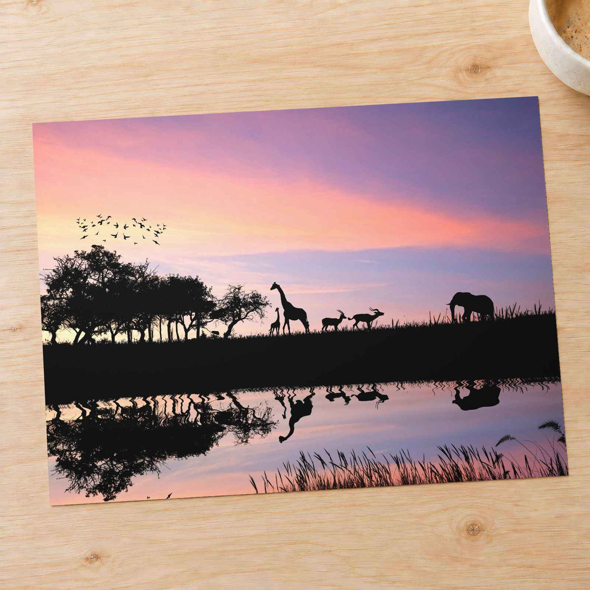 Elephant, Giraffes Silhouette in Africa Photo Wall Art (7 Sizes) - Crisp Detail