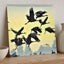 Flock of Cranes Flying Against Yellow Sky Photo Print (7 Sizes) - Printed in USA