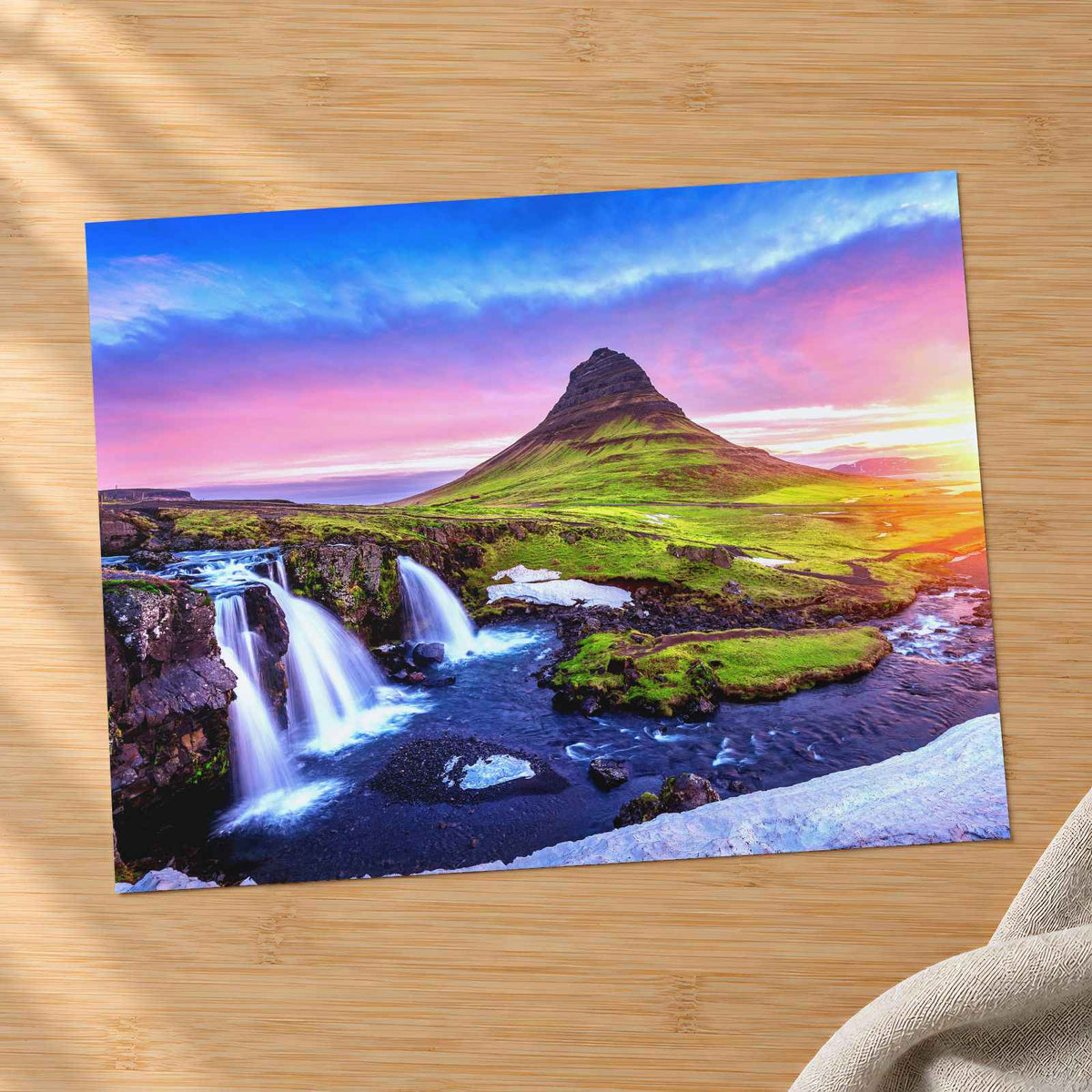 Kirkjufell at Sunrise in Iceland (Waterfalls) Photo Wall Print (7 Sizes)
